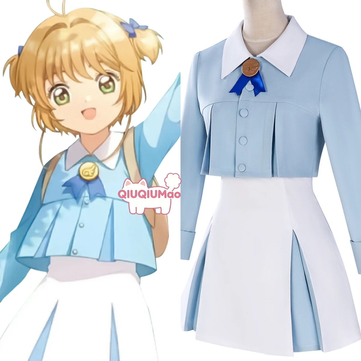 

Popular Cardcaptor Sakura Cosplay Costume Anime Role Playing Clothes Cute Blue & White Date Outfit for Women Comic Con Party