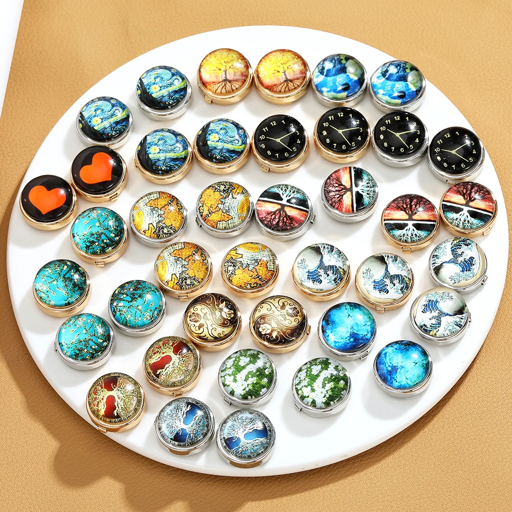 13 أنماط مضحك كابوشون الزجاج صورة فنية غطاء أزرار المشبك شجرة العالم ليلة مرصعة بالنجوم موجة البحر خريطة نمط أزرار أكمام