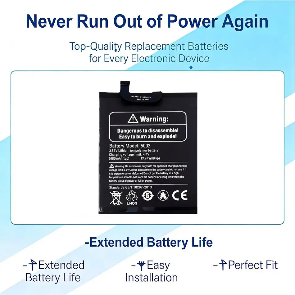 

Запасная батарея для мобильного телефона Ulefone Armor 12 (Armor12 5002) премиум-класса, 5180 мАч