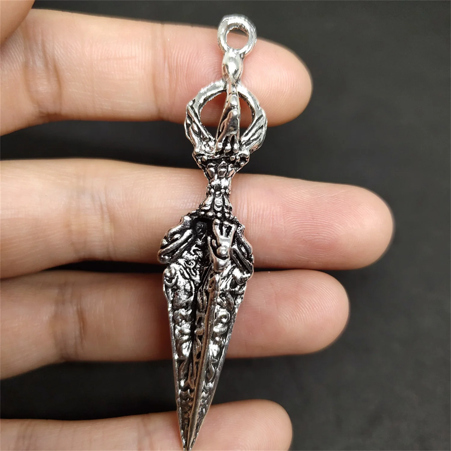 Alloy Pendant Silver Plated Vajra Pendant Necklace Charm Car Keychain Amulet Dangles DIY Accessories Tibetan Style For Men Women