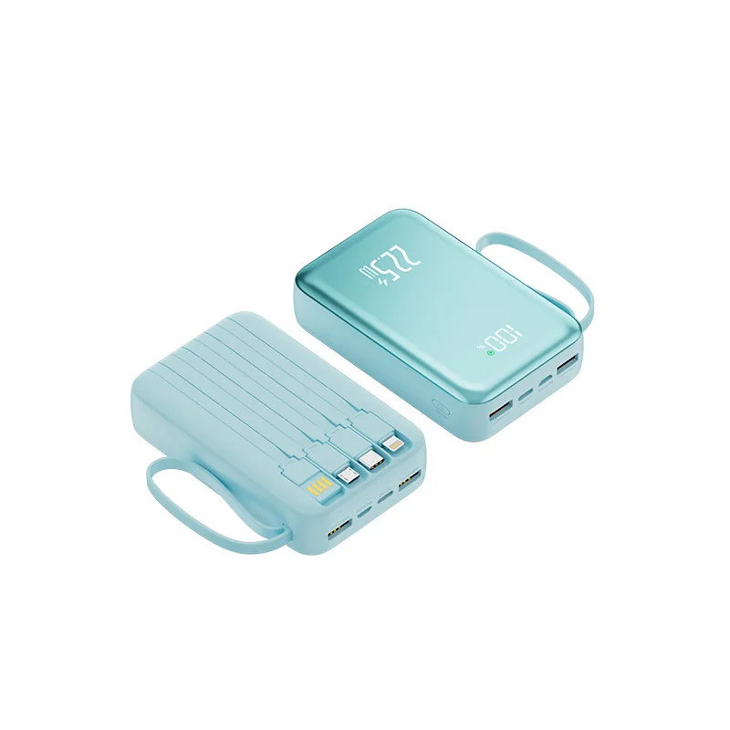بنك طاقة متنقل صغير جديد بقدرة 20000 مللي أمبير في الساعة مزود بأربعة أسلاك 22.5 شحن سريع لهاتف iPhone Xiaomi