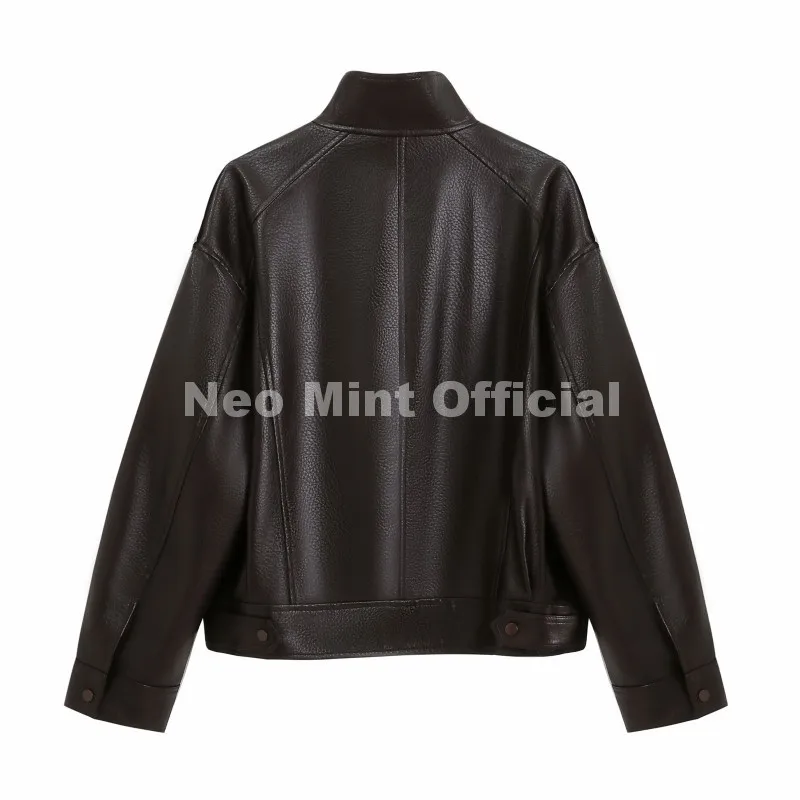 Neo Mint Autumn 2026 New Black PU Leather Jacket Woman Cool Retro Street Fashion Girls Faux Leather Aviator Coat Outerwear Women