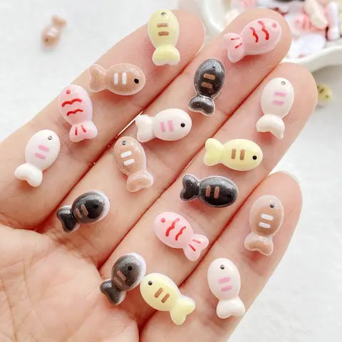 50Pcs 귀여운 만화 미니 다채로운 작은 물고기 시리즈 네일 아트 수지 디자이너 매력 네일 3D 장식 쥬얼리에 대한 DIY 공예