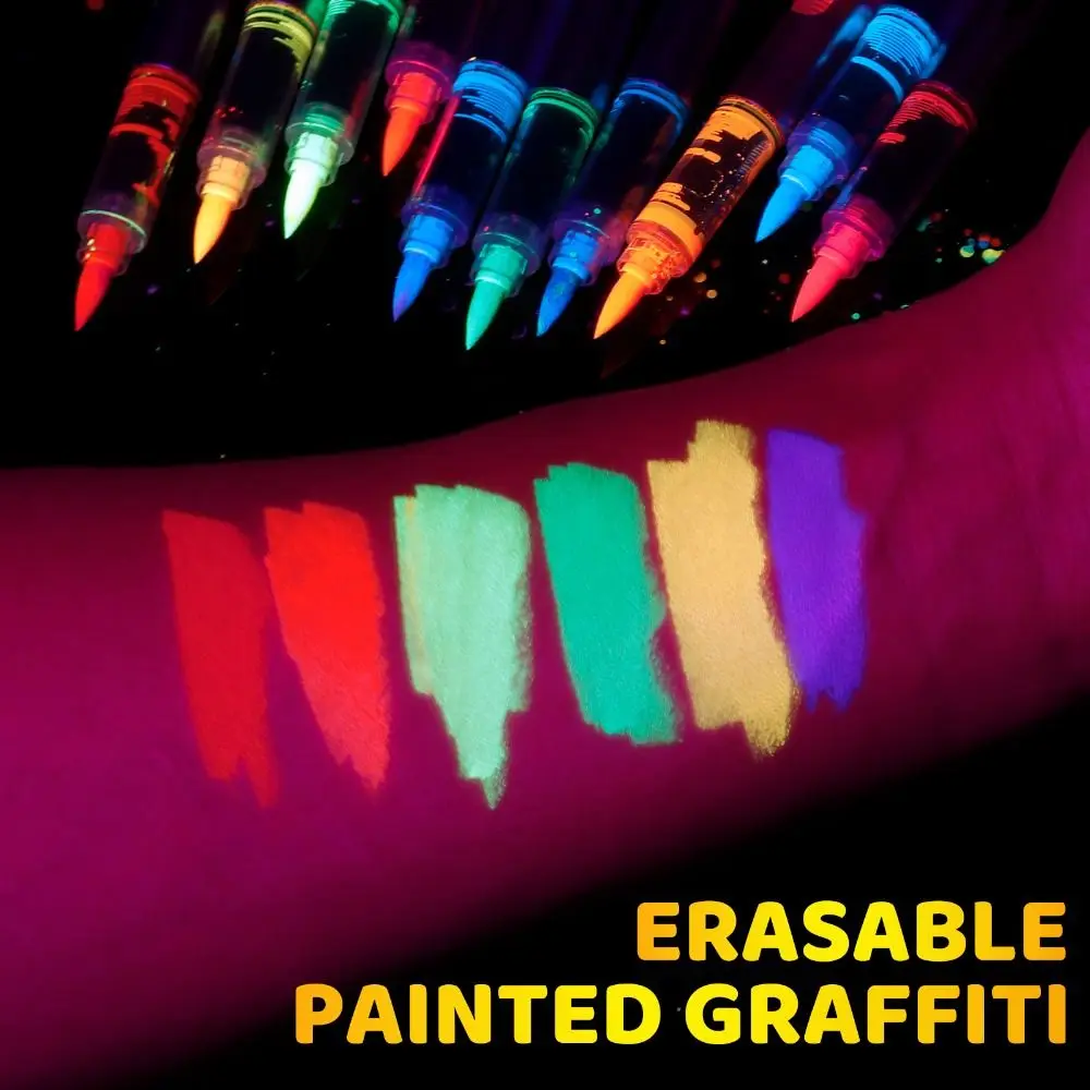 

10 Colors Glow in the Dark Body Paint Washable Fluorescent Temporary Markers Highlighters DIY UV Neon Face Paint Markers