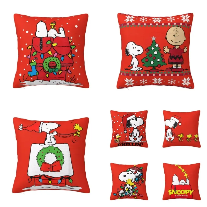 Holiday Snoopy Woodstock Stocking Pillow Case Cushion Cover Polyester Pillow Cover Cute Fun Pillowcases For Living Room Chair