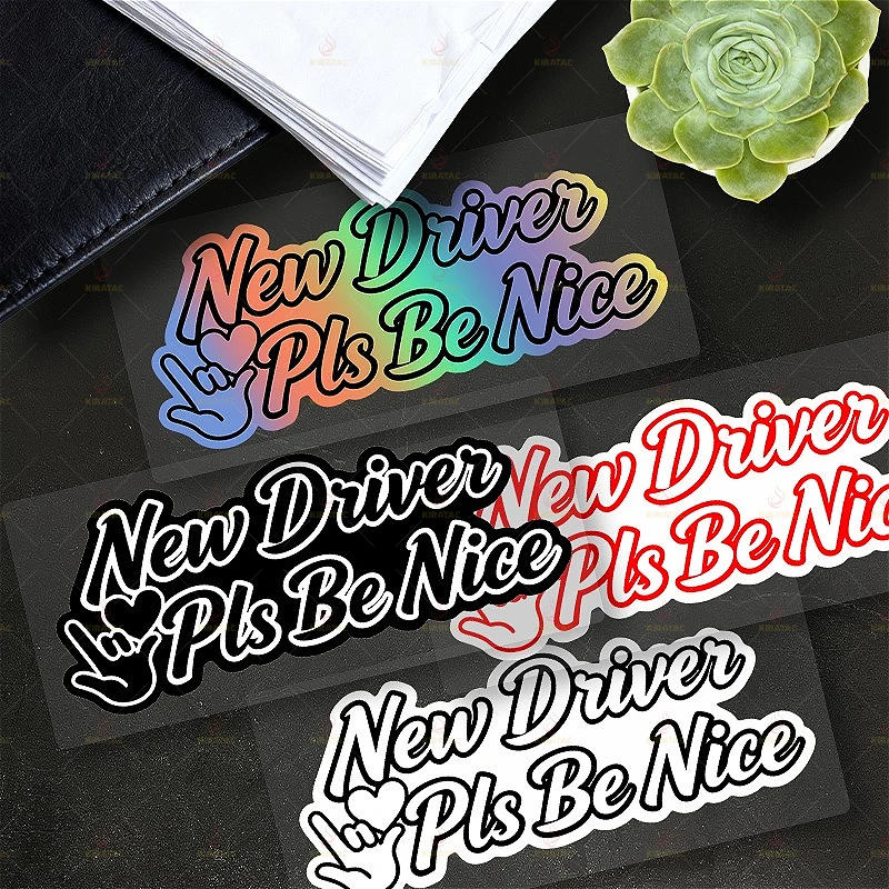 2Pcs 2D Flat New Driver Pls Be Nice Vinyl Sticker,Waterproof Decal For Car Window Motorcycle Fairing Scooter Decor, Holiday Gift