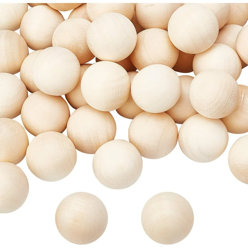 

30pcs Natural Wood Ball 25mm Large Wooden Ball Wooden Loose Beads Craft Wooden Loose Beads forTree Wreath Ornament Making kits