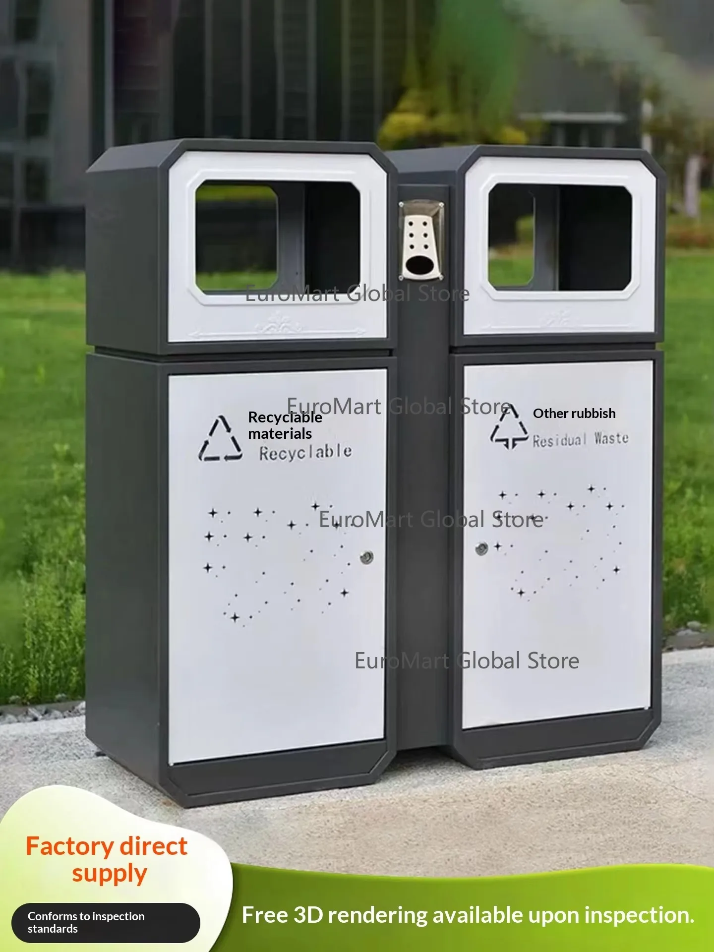 Stainless Steel Outdoor Trash Can Large Capacity Thickened Simple Modern Design Commercial Sanitation Classification for Street