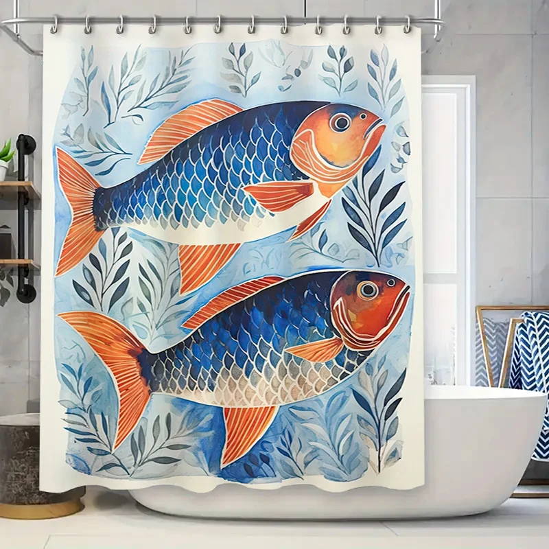 

Занавеска для душа «Подводный мир» с рыбным дизайном, современный акварельный декор для ванной комнаты, водонепроницаемая ткань 72x84 дюйма