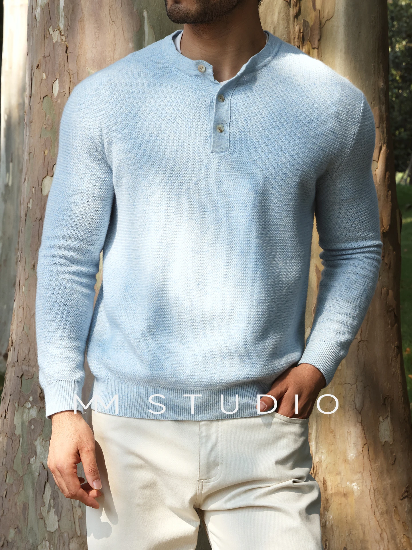 Italian High-End Wool Blend Knitted Sweater Autumn Winter Prince of Wales Check Texture Woolen Shirt Men's Long Sleeve Crew Neck