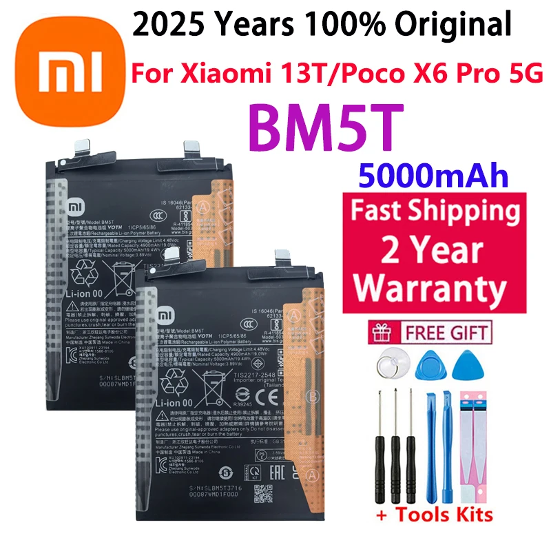 

2025 Years 100% Original 5000mAh BM5T Battery For XIAOMI 13T / Poco X6 Pro 5G replacement batteries batteria Fast Shipping