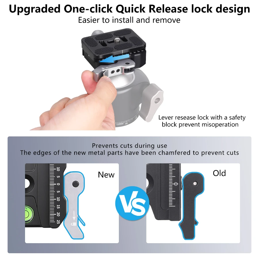 ARTCISE 46 mm Low Profile Double U Desin Kugelkopf mit Hebel-Entriegelungsschloss für Kamera Einbeinstativ DSLR Camcorder Teleskoplast 25 kg – Detail 7