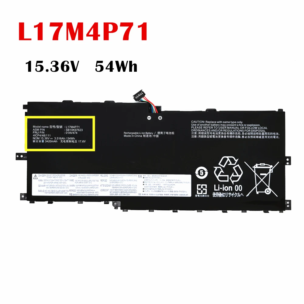 L17M4P71 Replacement Laptop Battery For ThinkPad X1 Yoga 3rd Gen 2018 20LD 20LE 20LF 20LG L17C4P71 01AV474 01AV475 15.36V 54Wh