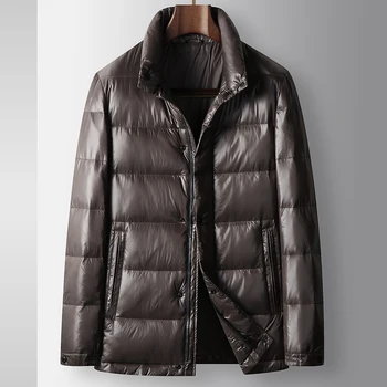 Yüksek Kaliteli erkek 100g Beyaz Ördek Aşağı Ceketler 2025 Kış Katı Gevşek Rüzgar Geçirmez Sıcak Kirpi Mont Dış Giyim Parlak Aşağı Konfeksiyon