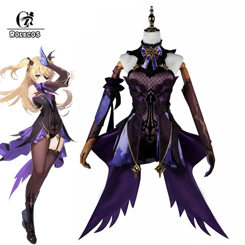 

ROLECOS Genshin Impact Fischl Cosplay Costume Fischl Cos Costume Women Dress Role Play Halloween Carnival Party Fullset Outfit