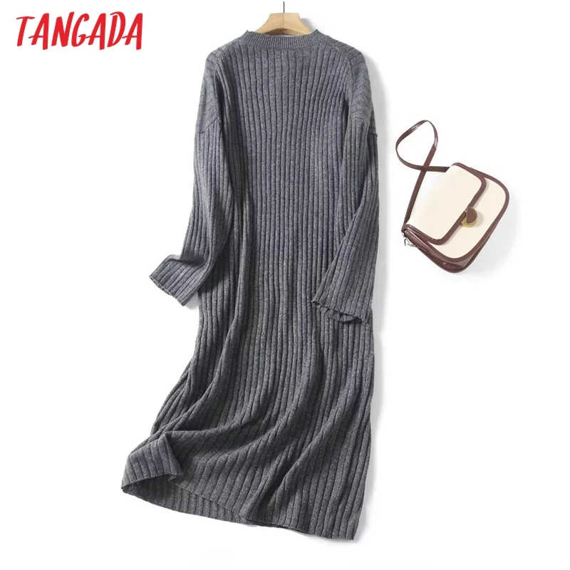 Tangada 2023 New Women Elegant Loose Sweater Dress Long Sleeve Ladies Midi Dress 4C310