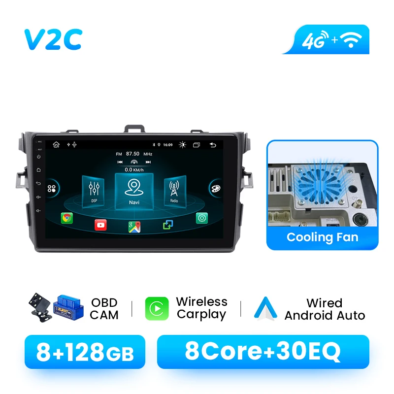 1280*720 IPS Multimedia Draadloze Carplay Autoradio Speler Voor Toyota Corolla E140 E150 2006-2013 Android 14 GPS Navigatie DSP