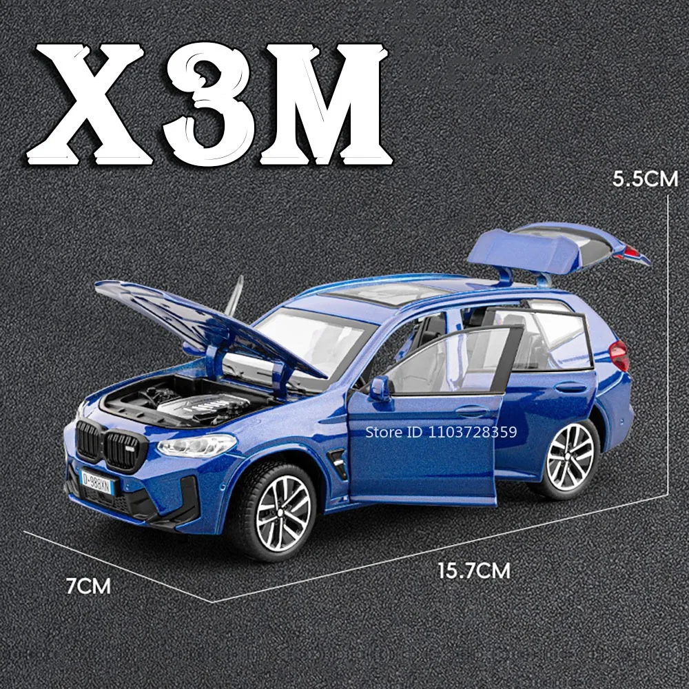 

1:32 Scale X3M X5 Miniature Model Toy Cars Alloy Diecast Sound Light Doors Opened Pull Back Ornament Vehicles for Kids Gifts