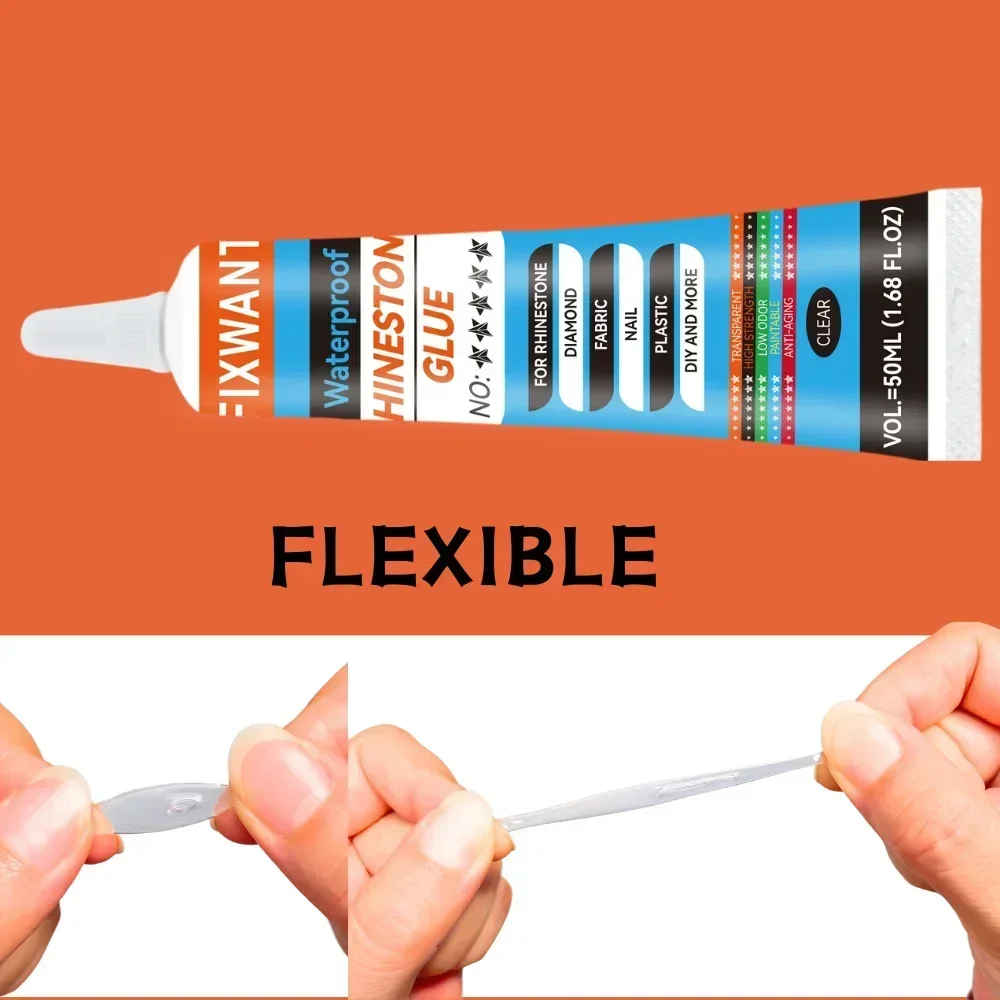 Long-Lasting Rhinestones Glue for Diamond Jewelry Crafts Fabric Fause Nail DIY Adhesive Transparent 50ml