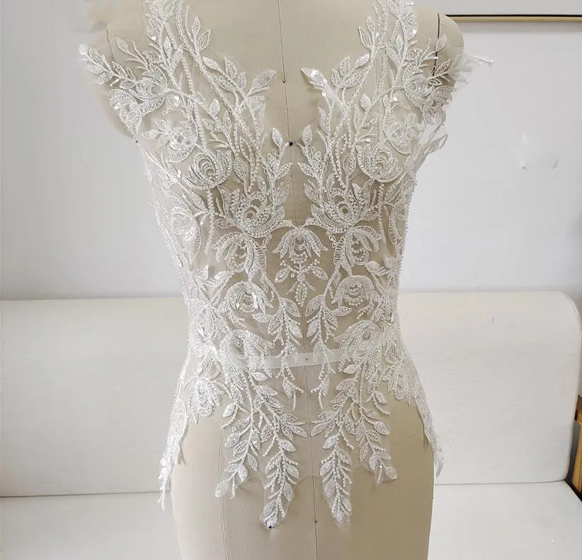 65*48CM Perlen-Pailletten-Spitze Brustblumen 3D Hochzeitskleid-Applikation DIY Braut-Kopfschmuck Spitzenkragen Spitzenstoff-Applikation RS4187 – Detail 6