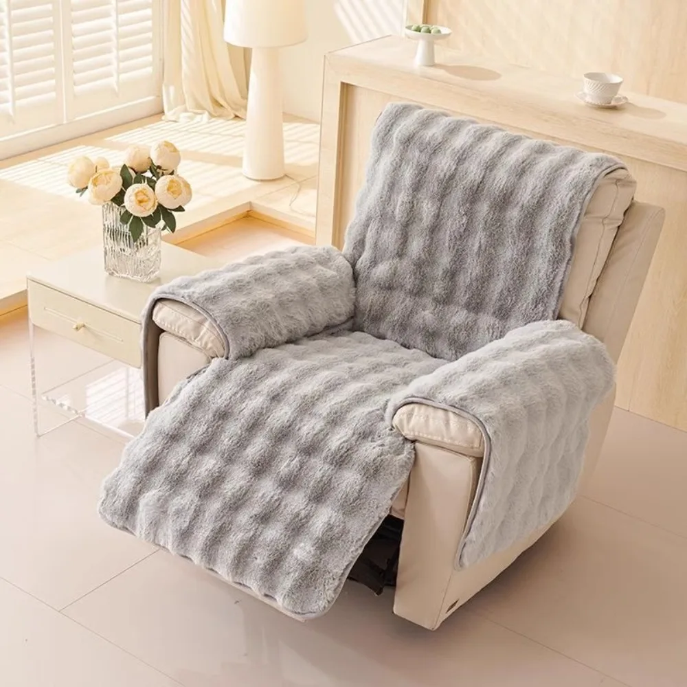 

Integrated Plush Single Recliner Sofa Cover Anti-slip Particles Wear-resistant Massage Chair Pad Warm Soft Armchair Cover
