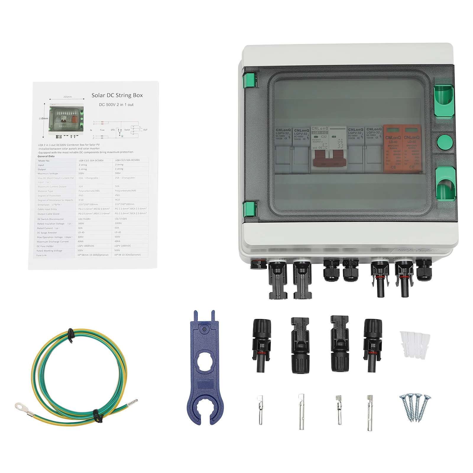 

Solar Box 2 String 32 Amp IP65 Waterproof Box DC 500V 32A Circuit Breakers