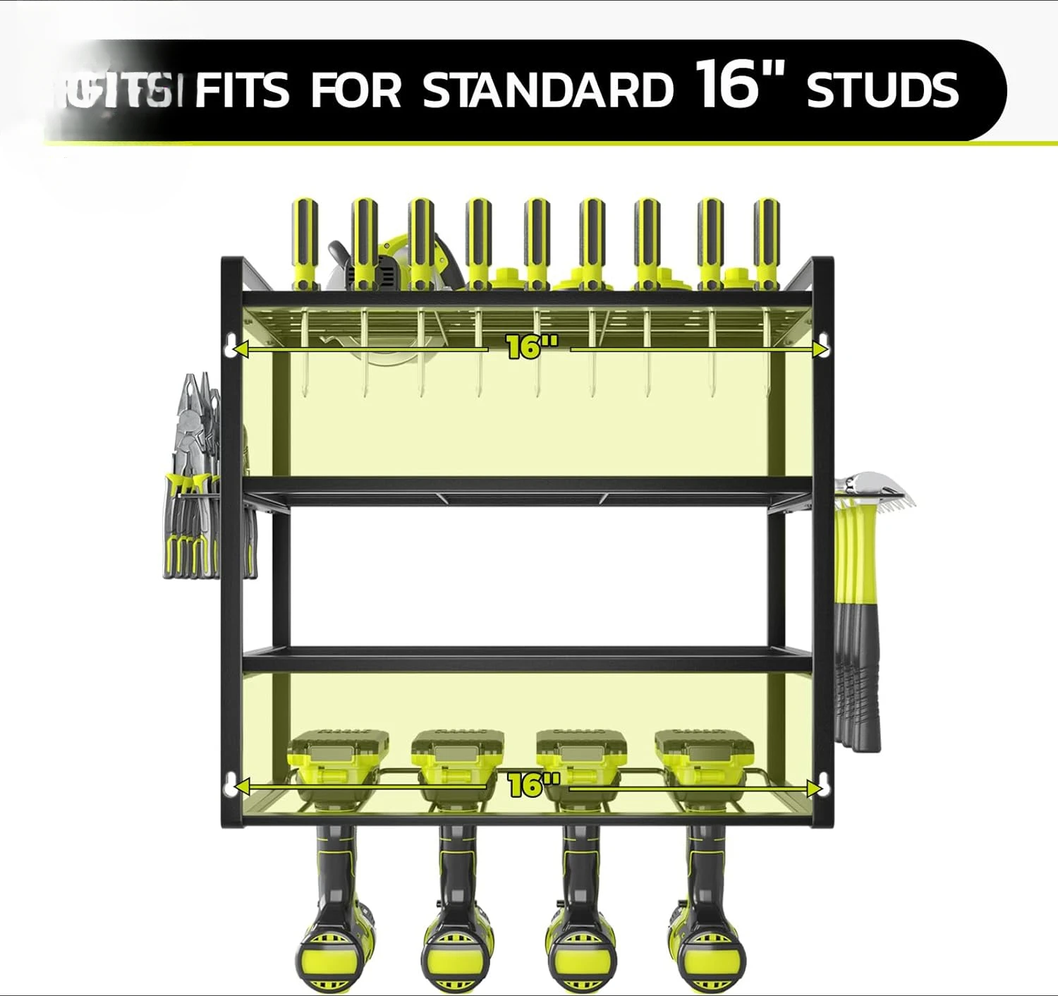 Metal Power Tool Storage Rack,Garage Tool Organizer and Storage with Screwdriver Holder/Plier Holder/Hammer Holder