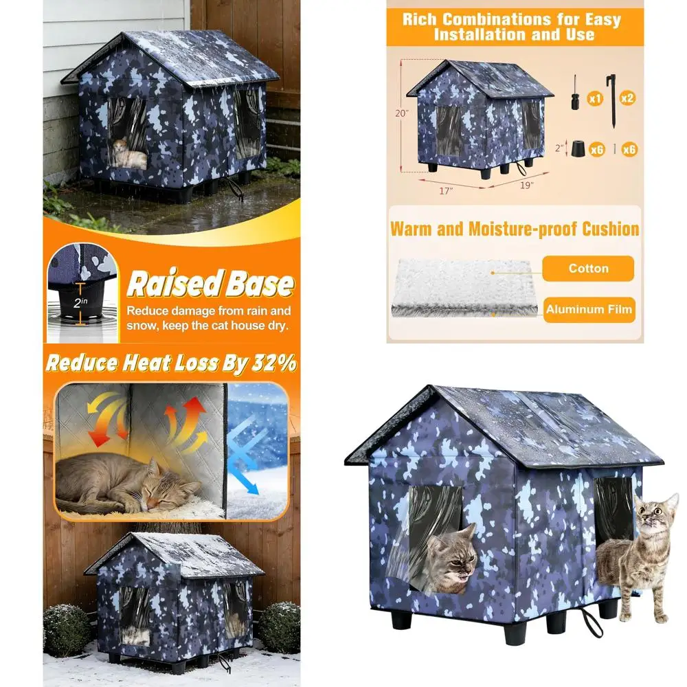 

Weatherproof Insulated Outdoor Cat House, 20x19x17, Waterproof PVC Top, Aluminum Film, Camouflage Shelter for Feral Cats, Gray