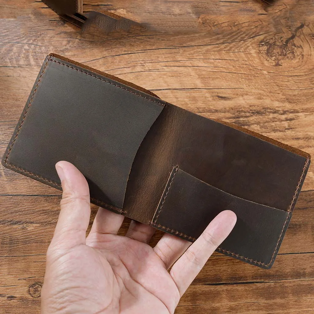 Ręcznie robione portfel meski z prawdziwej skóry dla mężczyzn Slim Breif męskie portfele krótkie Vintage Retro Manmade portfel worki na pieniądze — zdjęcie 4