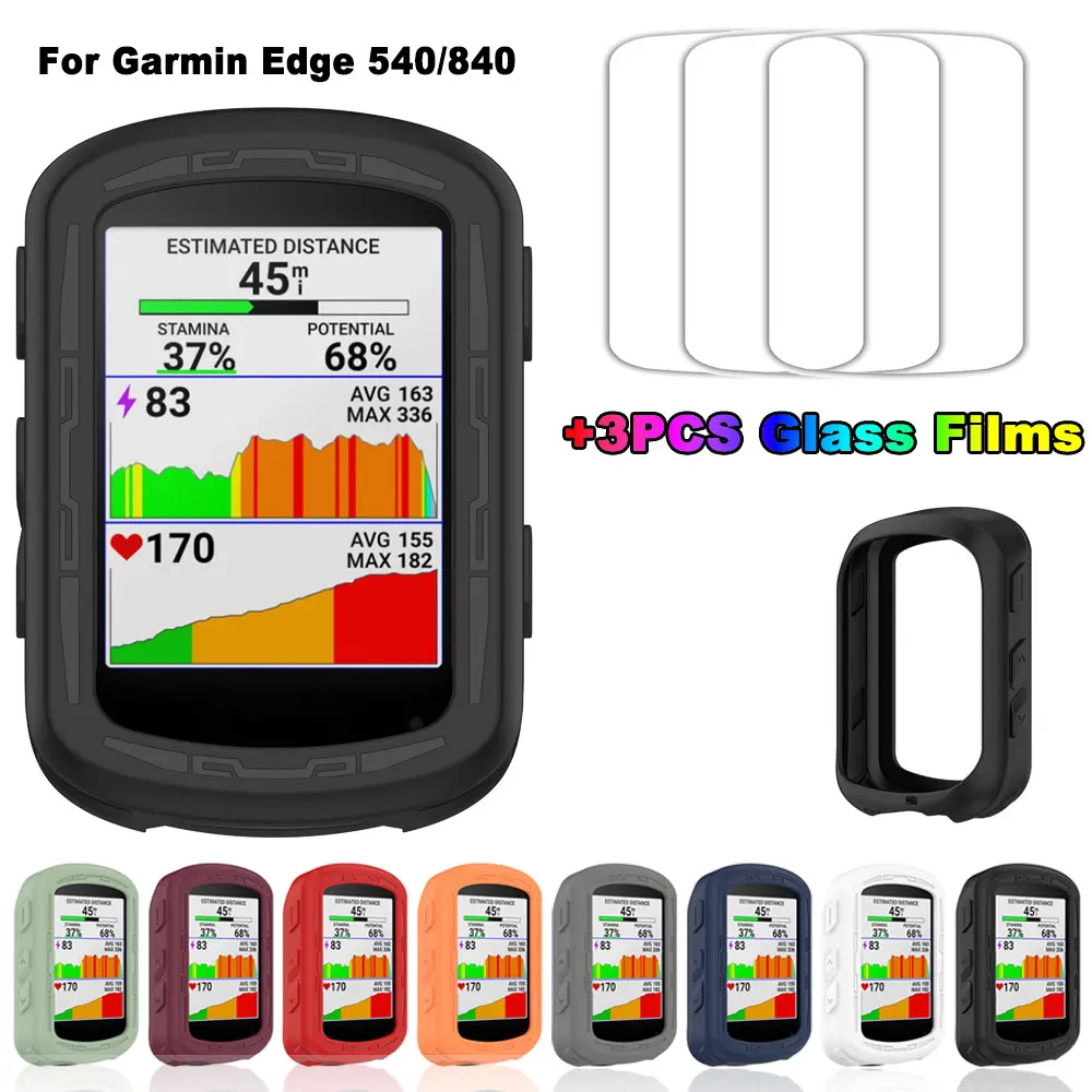 Untuk Garmin Edge 540 840 penutup casing pelindung matahari + 3 buah film kaca sepeda GPS cangkang pelindung silikon Edge540 Edge840