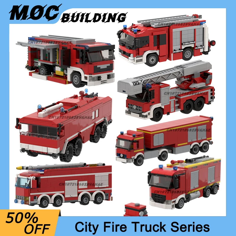 

MOC Building Blocks City Fire Truck Series Firefighting Rescue Vehicle Model DIY Assemble Bricks Creative Car Collection Gifts