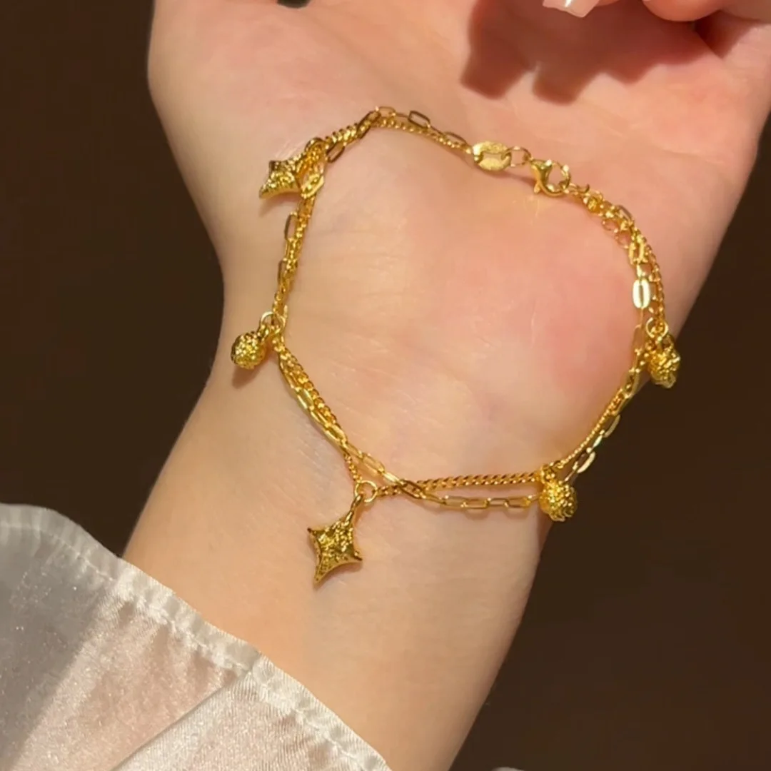 Fashion and Luxurious Four Star Bracelet for Women Exquisite Design Double Chains Bracelets Stacked Style Party Jewelry Gift