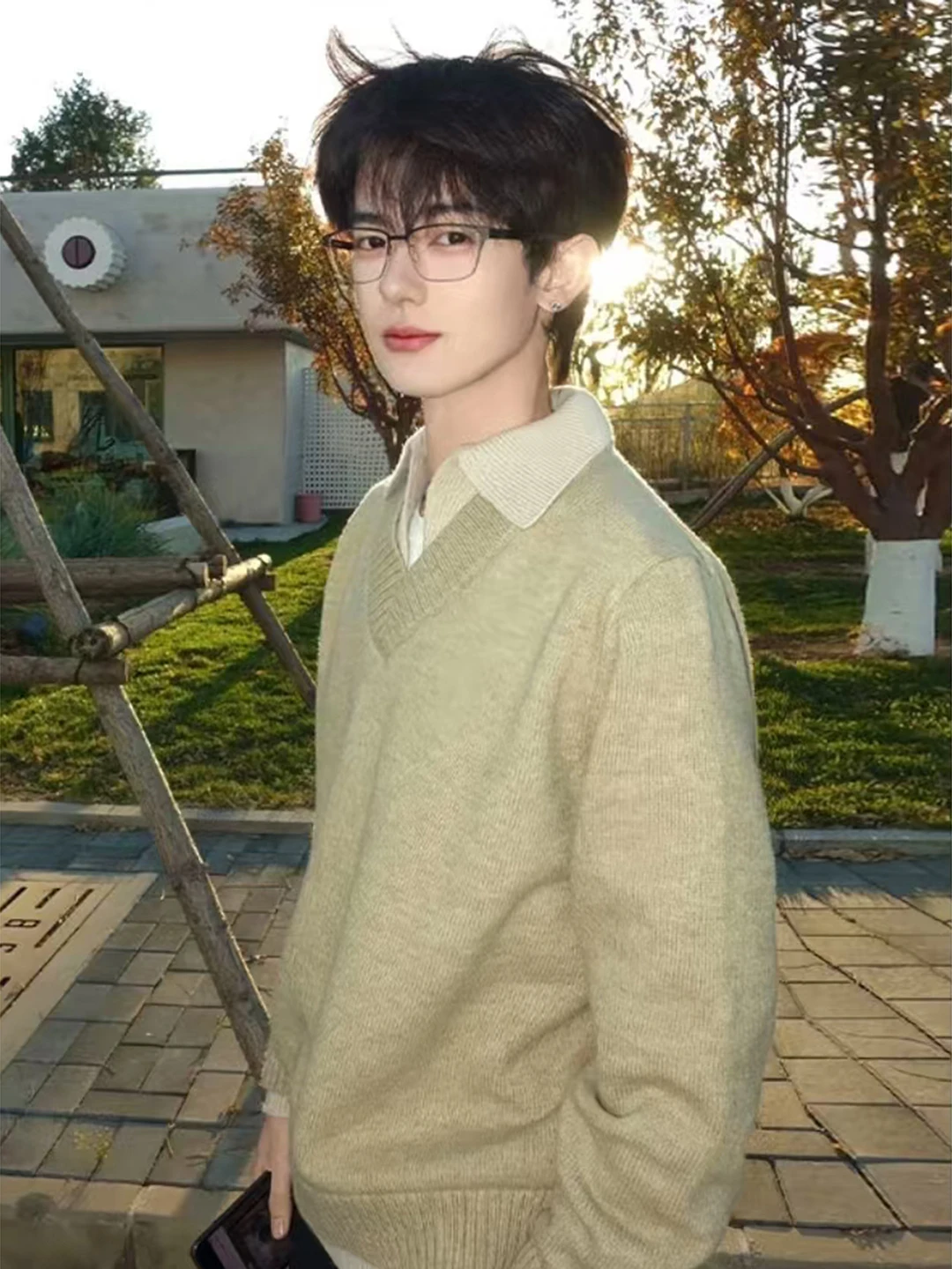 

Мужской трикотажный свитер с V-образным вырезом, зимний базовый слой, повседневный, имитация двухслойности, вязаная кофта, стандартный крой, длинный рукав