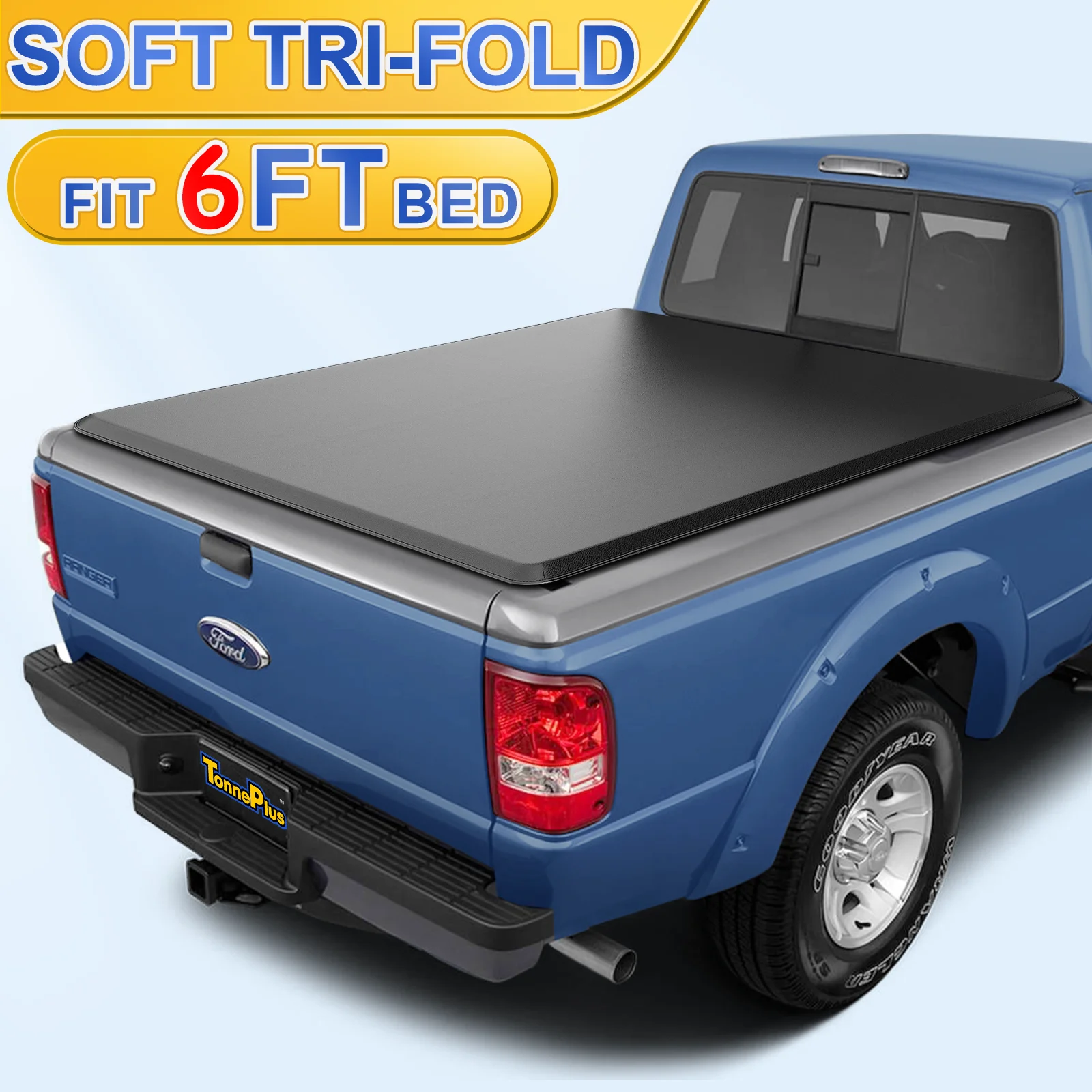 

TonnePlus Soft Tri-Fold Tonneau Cover Truck Bed Covers for 1983-2011 Ranger Fleetside (Not for Stepside) 6' Bed | 6' (72") Bed