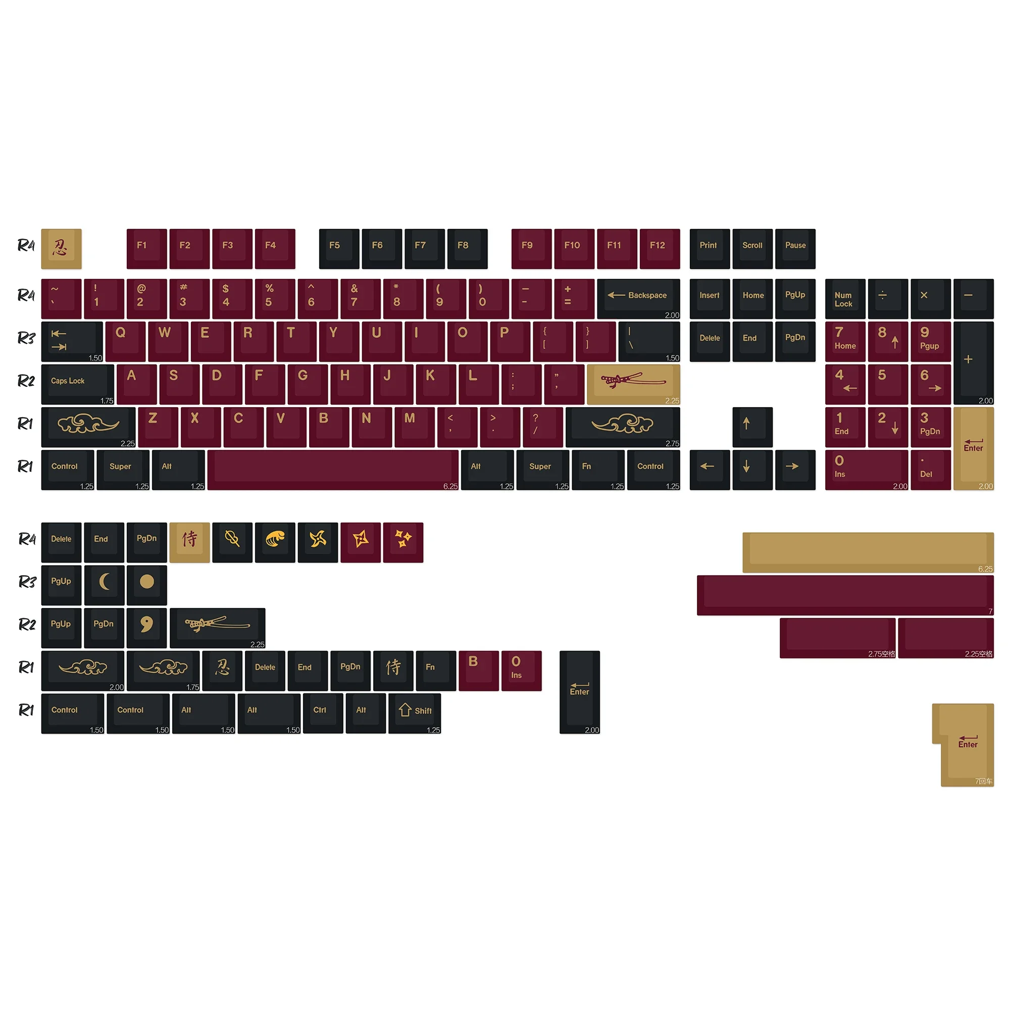 KBDiy Koreanische Tastenkappen Retro GMK Red Samurai Cherry Profile PBT Ailce Tastenkappen-Set für 60% Gaming Mechanische Tastatur – Detail 1