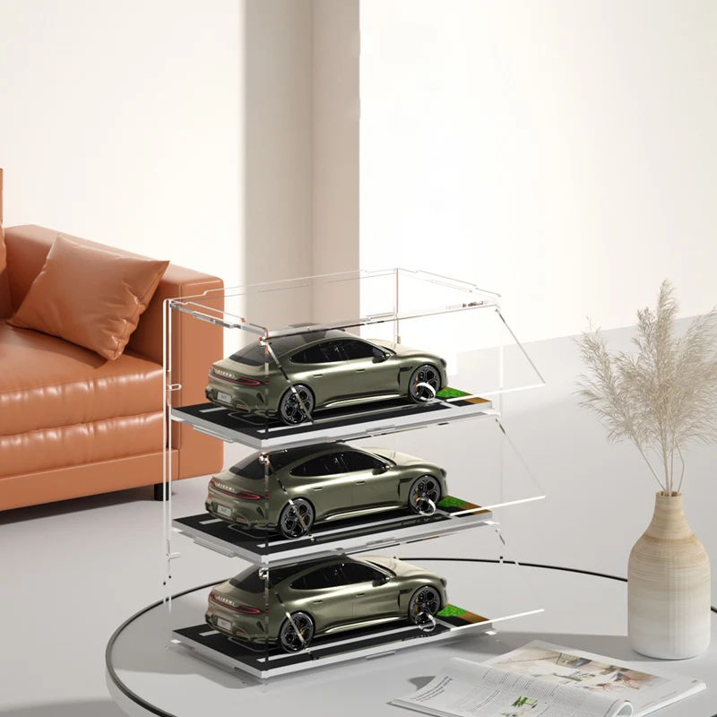 1-5 Layers Transparent Acrylic Display Cabinet with Door, Display Case with Parking Space for 1/24/32 Hot Wheels and Car Model