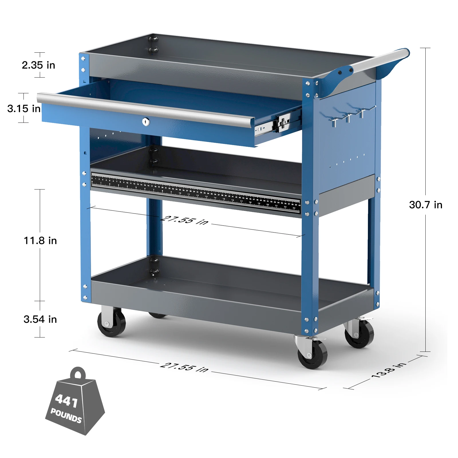 AIRAJ 3 Tier Rolling  Tool Cart on Wheels for Mechanics, Heavy Duty Tool Cart with Drawers, Perfect for Garage, Warehouse & Repa