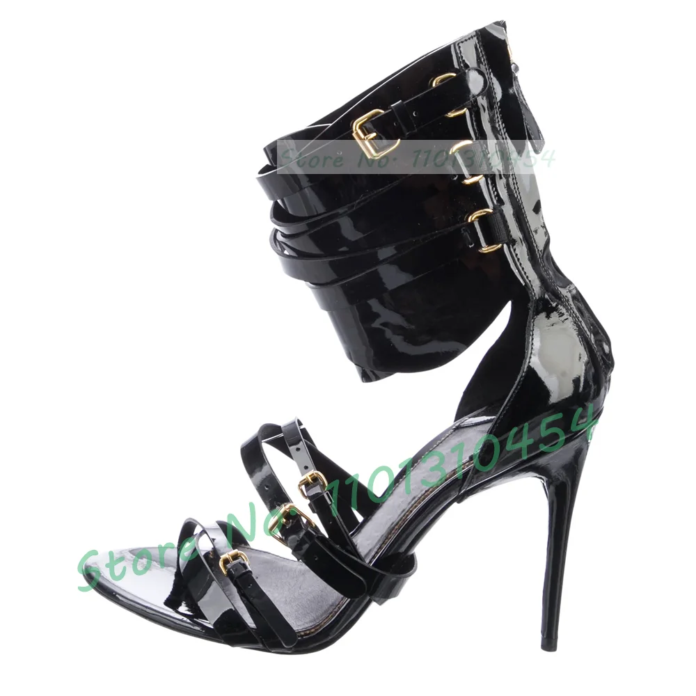 Stamped Crocodile Gladiator Sandals For Female Cross Ankle Strap Romen High Heels Long Sandals Woman Party Sexy Buckle Shoes