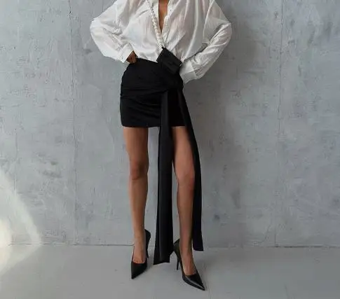 

Summer Design Sense Loose and Fashionable French Classic Temperament Lace Up Commuting Women's Short Skirt