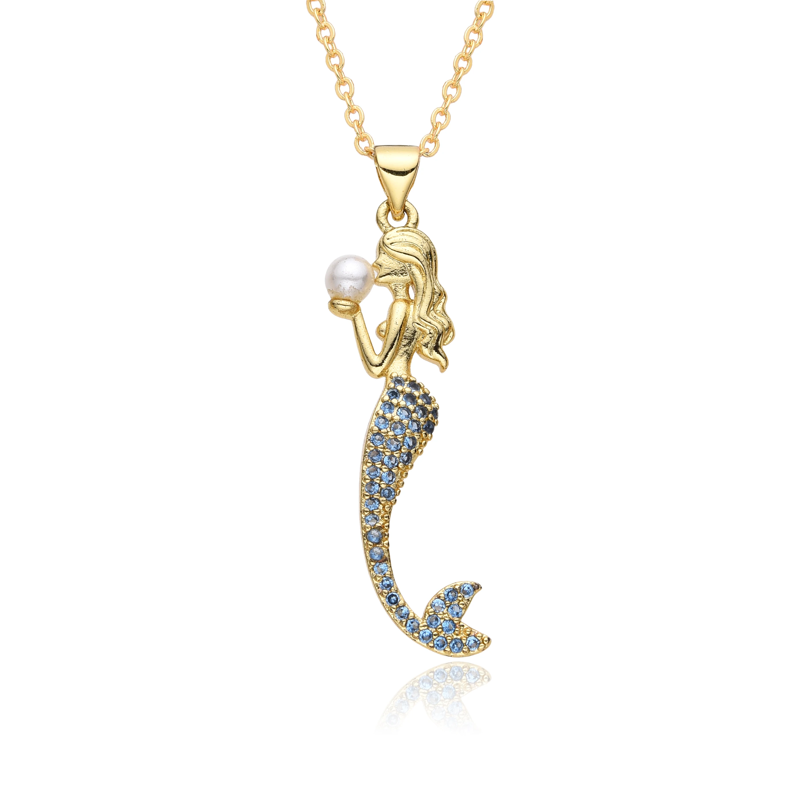 Gold Color Mermaid Dancing Girl Necklace for Women Girl Cubic Zirconia Dancer Ballerina Charm Clavicle Chain Pendant DIY Jewelry