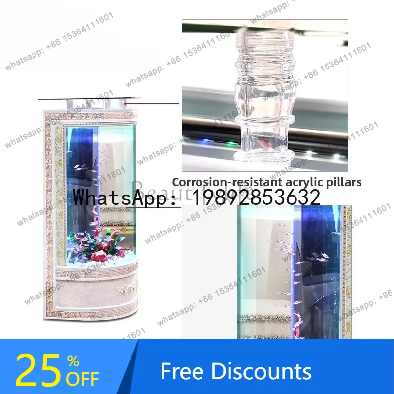 

Semi-circular Fish Tank, Next To The TV Cabinet in The Living Room, Household Glass Floor-to-ceiling Landscaping Aquarium