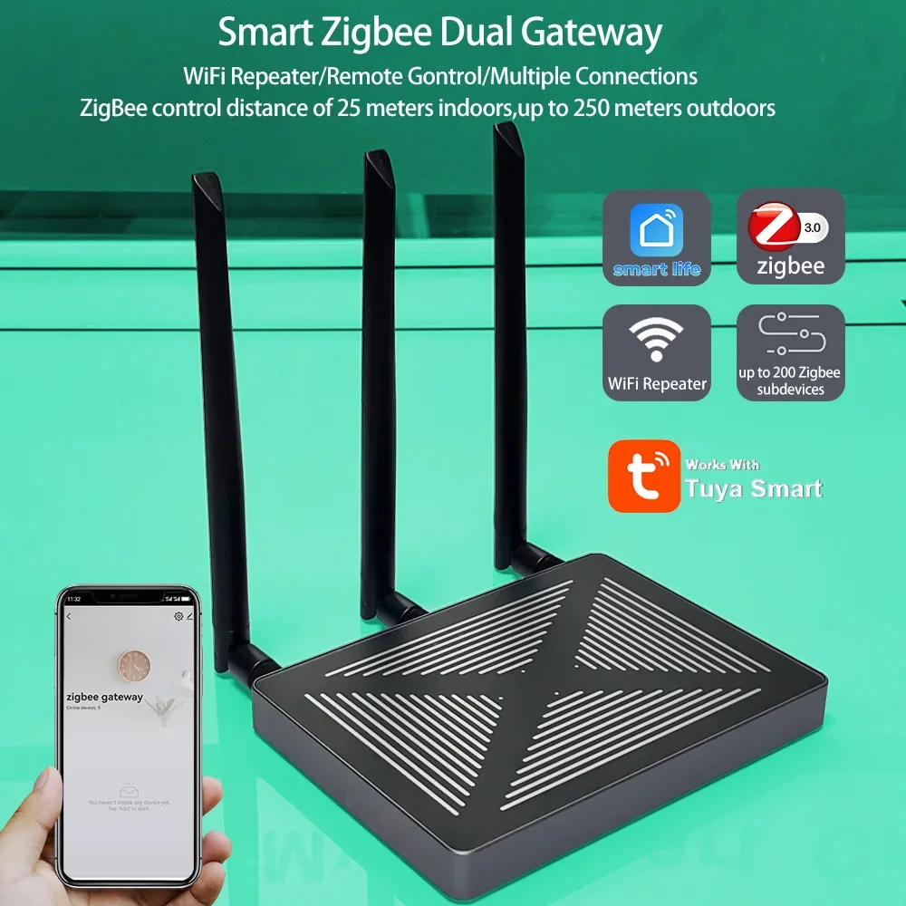for Tuya Zigbee Hub with Antenna Smart Home Bridge Wired Gateway with Network Cable Smart Life App Control Zigbee Devices