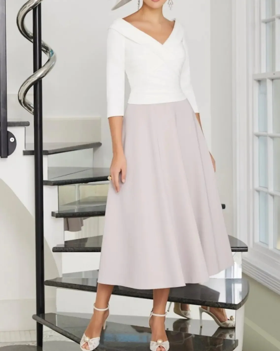 2025 كتلة الألوان ألف خط فستان أم العروس أنيق الخامس الرقبة طول الشاي الساتان نصف كم رداء حفلات الزفاف الضيوف