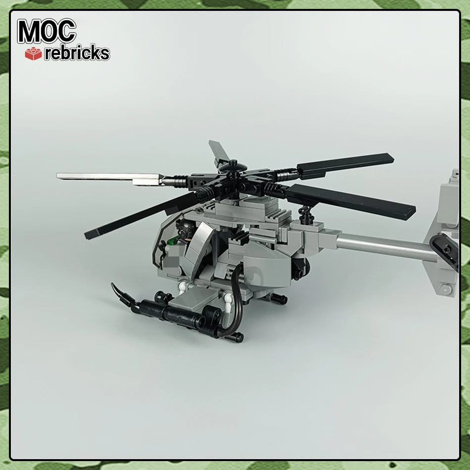 WW2 seria wojskowa MOC cegły MH-6 helikoptery przewożące żołnierzy klocki do budowy zestaw modeli DIY zabawki dla dzieci urodziny prezenty