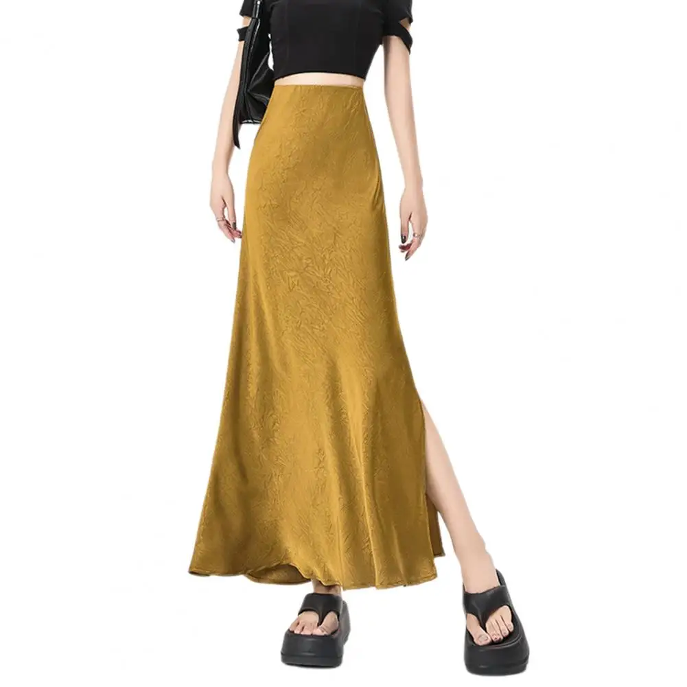 

Sexy Slit Skirt Elegant Satin Fishtail Skirt with Slit Design for Women High Waist Midi Skirt Slim Fit Summer Long Solid Color