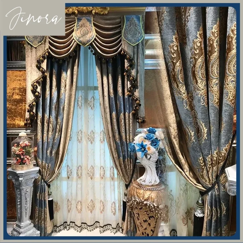 Luxury Palace Chenille Jacquard Stitching Thick Blackout Curtains Living Room Bedroom Curtains For Living Dining Room Bedroom