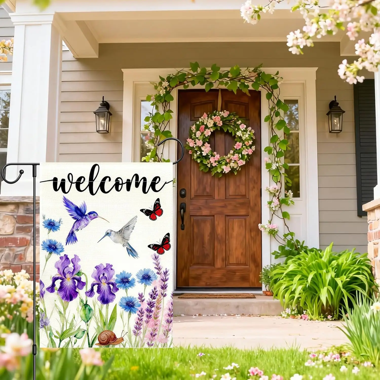 Spring Garden Flag 12x18 Double Sided, Vivid Hummingbird & Floral Print - Fresh Spring Decor for Home, Porch, Farmhouse jjp