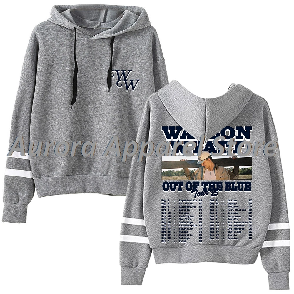 سترة Waylon Wyatt Out Of The Blue Tour ذات قلنسوة بدون جيوب وقضبان متوازية وأكمام ملابس الشارع