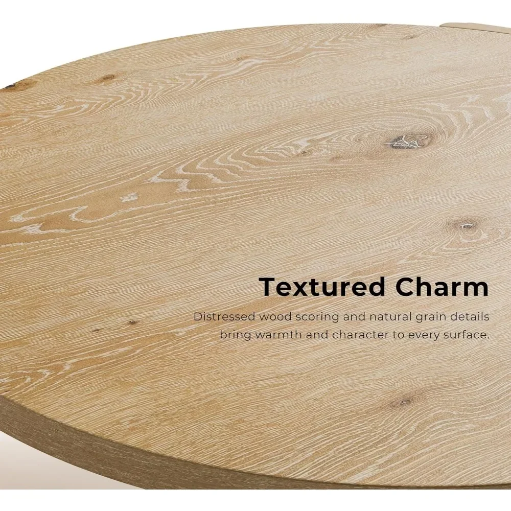 Z Modern Solid Wood 42-inch Round Coffee Table With Plinth Base Living Room Furniture For Small Space Home Office Oak Decor Piec