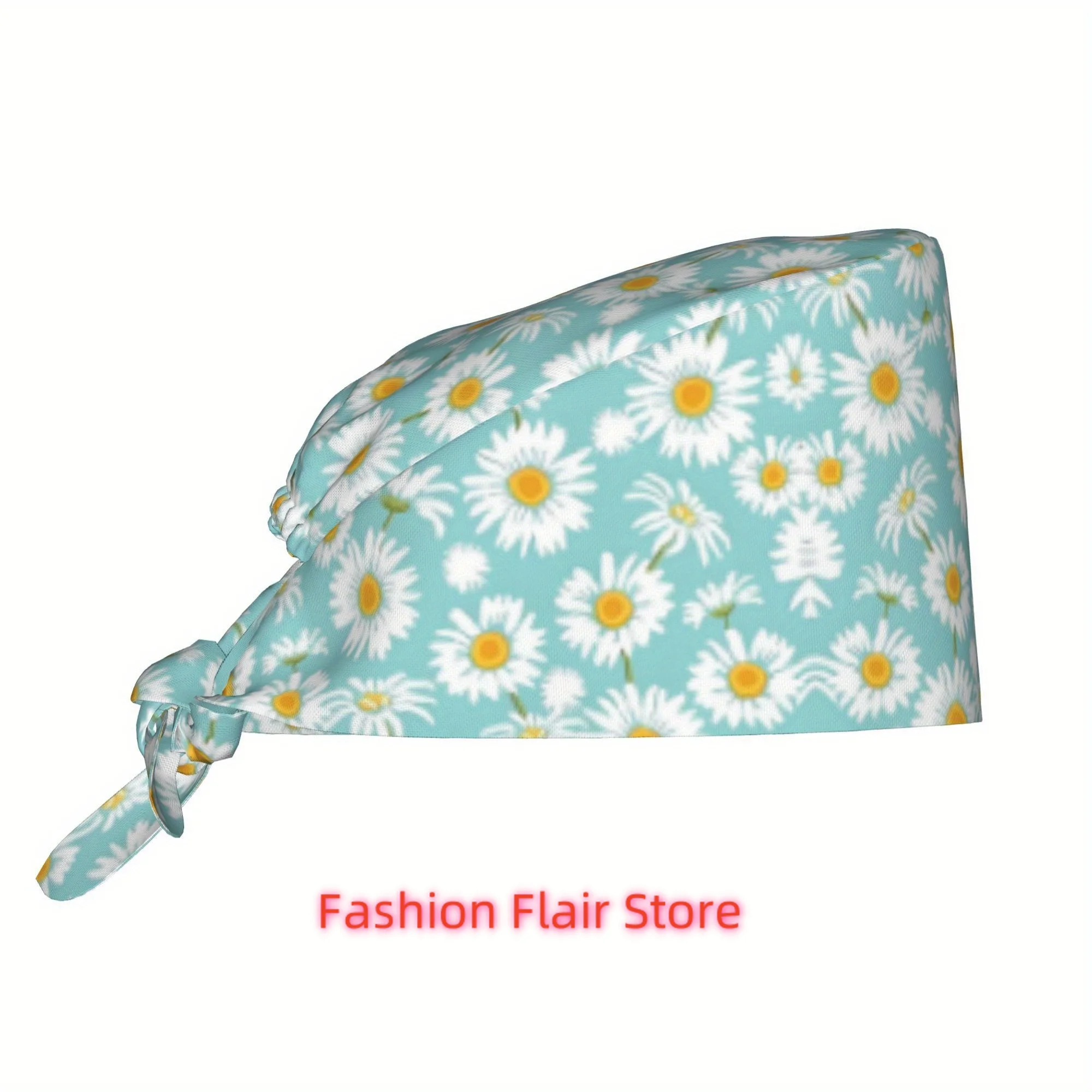 Sunny Daisies Unisex Work Cap Adjustable Lightweight with Lace Up Desig Dust Proof Suitable for Nurses and Chefs